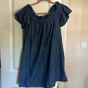 Chambray off the shoulder short dress from Anthropologie